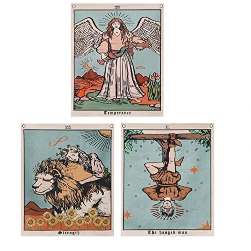 3 Pack Tarot Tapestries Temperance Strength Hanged Man‎ Tarot Tapestries